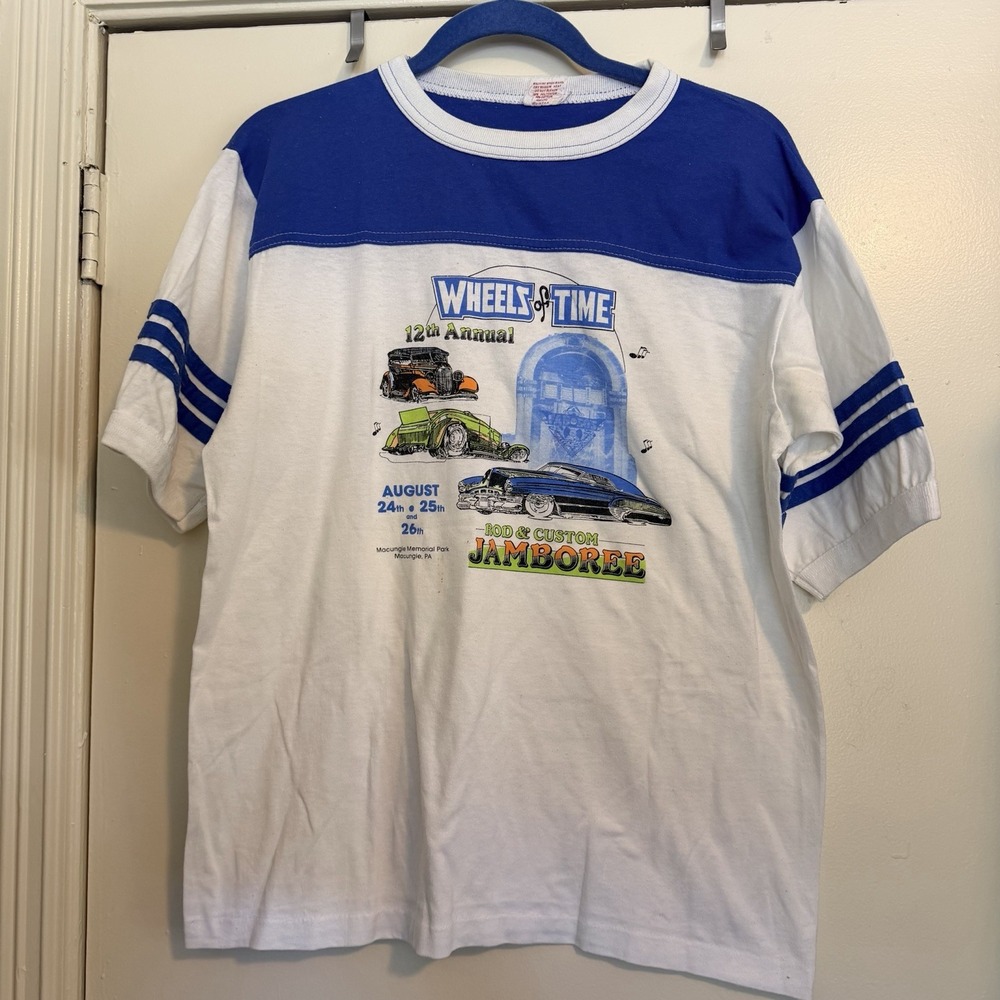 Vintage 1990 PA Wheels of Time Rod & Custom Jamboree L Ringer T Shirt USA SS